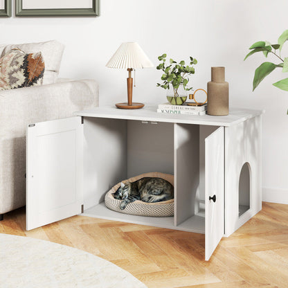Hidden Cat Litter Box Enclosure Furniture with Divider