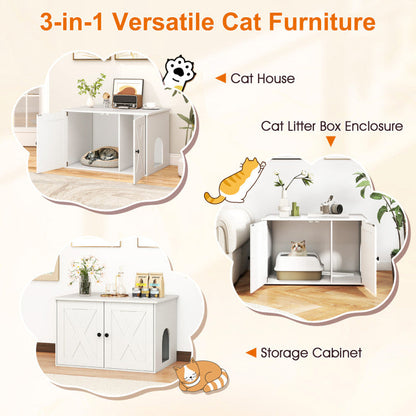Hidden Cat Litter Box Enclosure Furniture with Divider