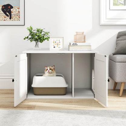 Hidden Cat Litter Box Enclosure Furniture with Divider