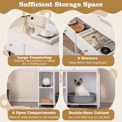 Hidden Cat Washroom Side Cabinet Wooden Pet House with 2 Drawers