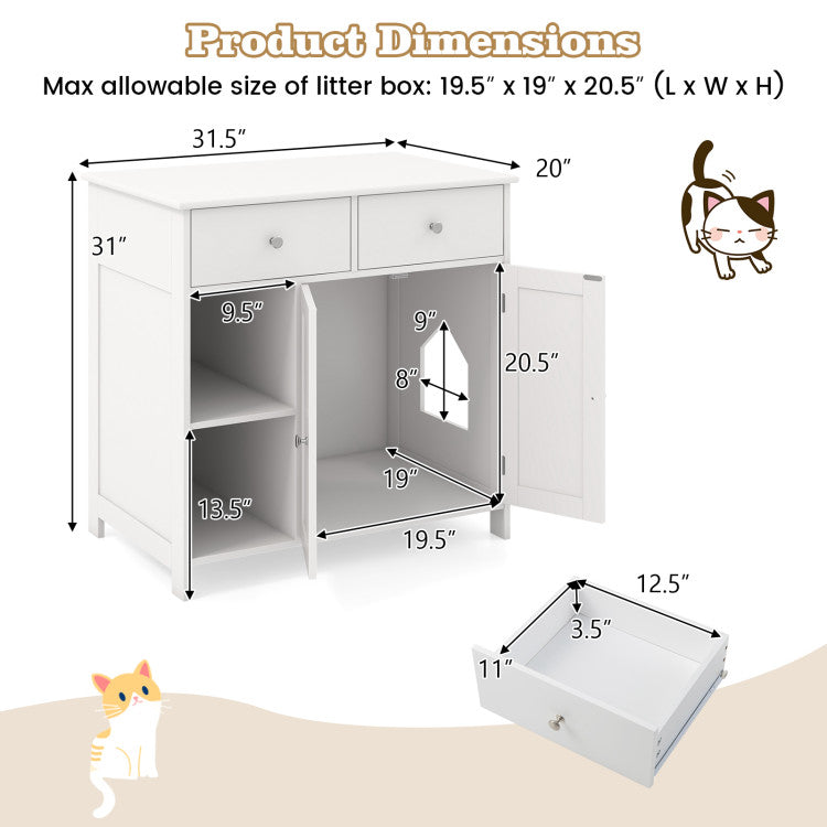 Hidden Cat Washroom Side Cabinet Wooden Pet House with 2 Drawers