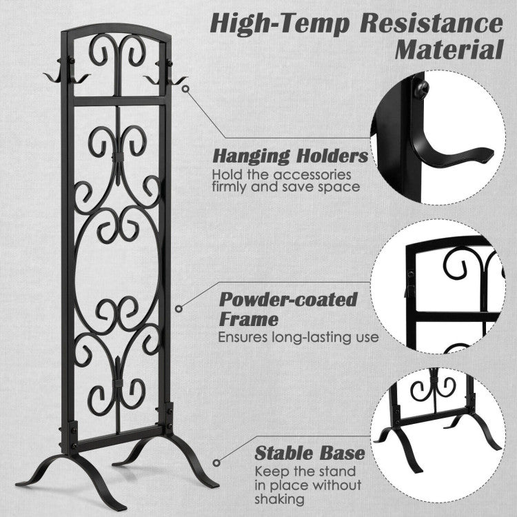5 Piece Wrought Iron Fireplace Tools with Decor Holder