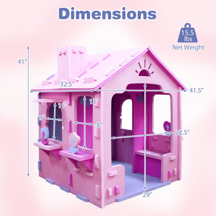 Indoor Cottage Playset with Roof and Chimney for Creative Play