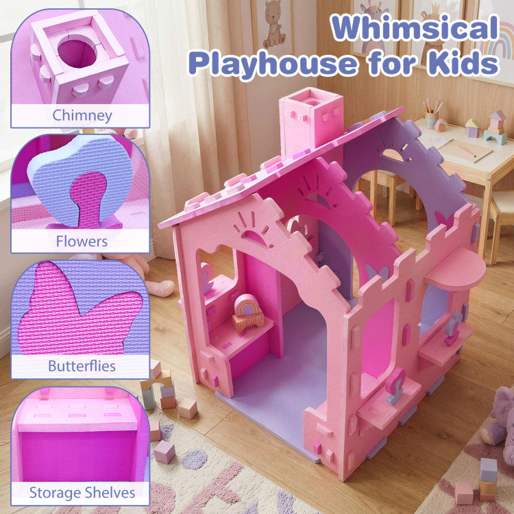 Indoor Cottage Playset with Roof and Chimney for Creative Play