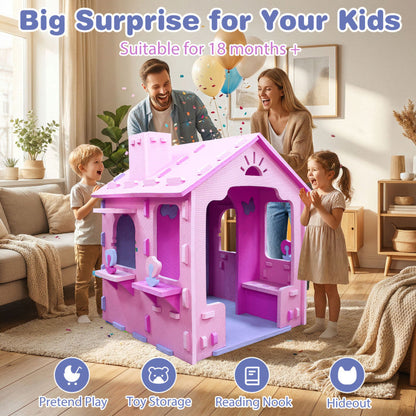 Indoor Cottage Playset with Roof and Chimney for Creative Play