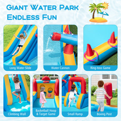 Inflatable Double Water Slide Park 9-in-1 Giant Bounce House 750W Blower Included