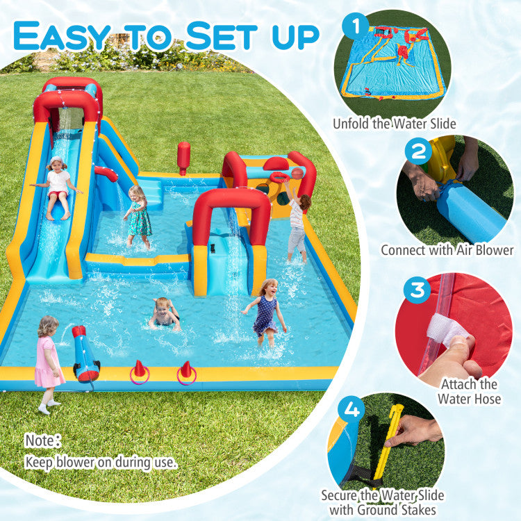 Inflatable Double Water Slide Park 9-in-1 Giant Bounce House 750W Blower Included