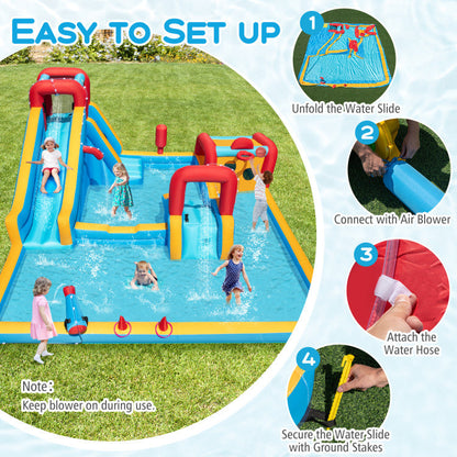 Inflatable Double Water Slide Park 9-in-1 Giant Bounce House 750W Blower Included