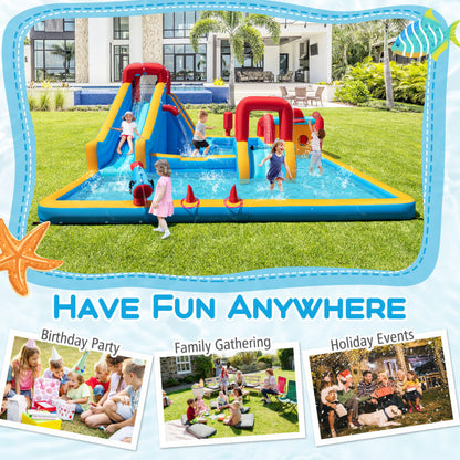 Inflatable Double Water Slide Park 9-in-1 Giant Bounce House Blower Excluded
