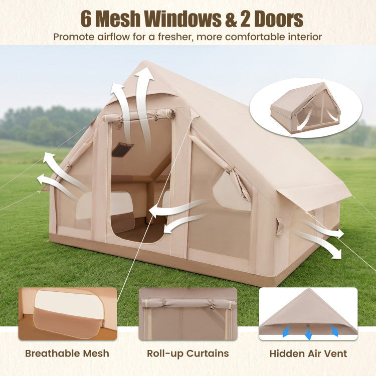 Inflatable Easy Setup 4 Season Waterproof Oxford Camping Tent for Camping with Stove Jack for 6-10 Person