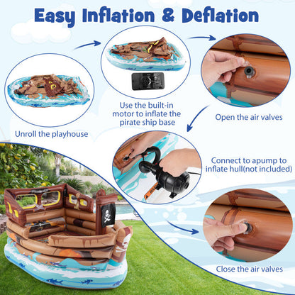 Inflatable Pirate Ship Playhouse with Built-in Motor and Inflatable Toy Sword