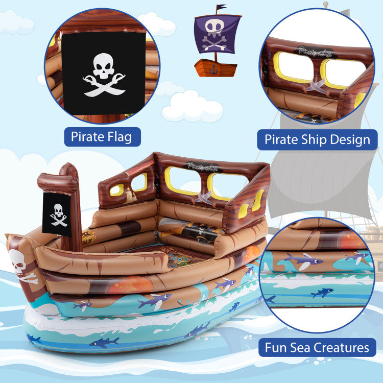 Inflatable Pirate Ship Playhouse with Built-in Motor and Inflatable Toy Sword