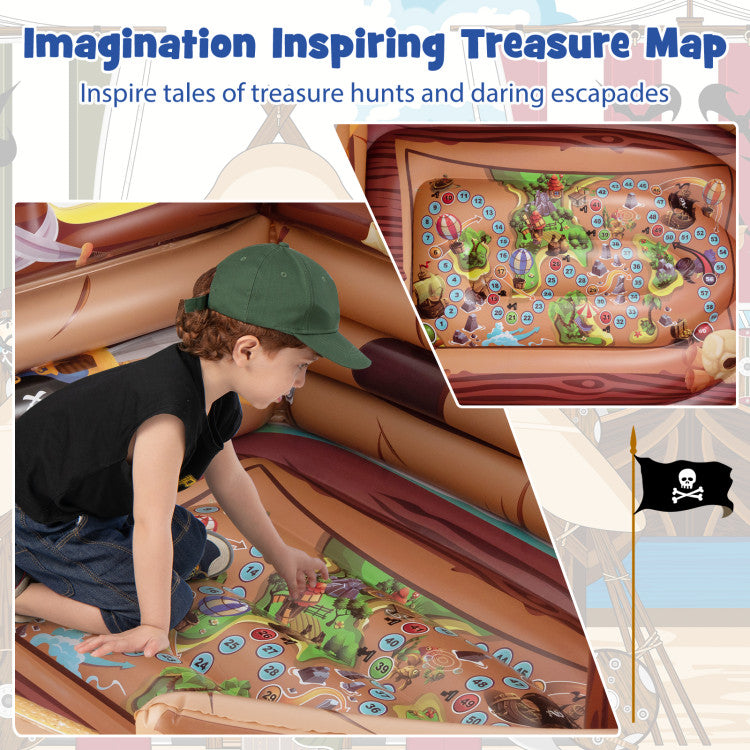 Inflatable Pirate Ship Playhouse with Built-in Motor and Inflatable Toy Sword
