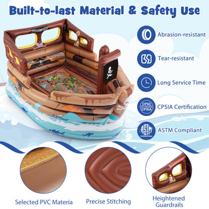 Inflatable Pirate Ship Playhouse with Built-in Motor and Inflatable Toy Sword