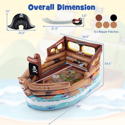 Inflatable Pirate Ship Playhouse with Built-in Motor and Inflatable Toy Sword