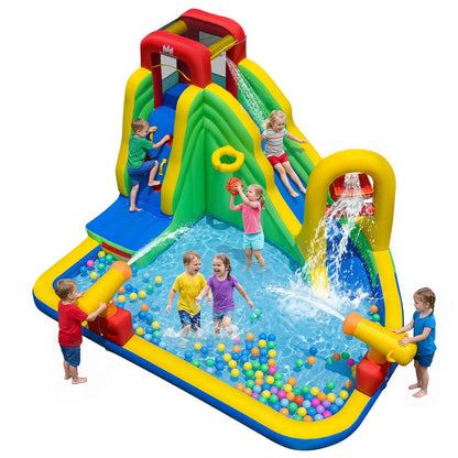 6-in-1 Outdoor Water Park with Downpour Splash Pool and Dual Water Cannons without Blower