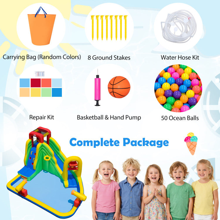 6-in-1 Outdoor Water Park with Downpour Splash Pool and Dual Water Cannons without Blower