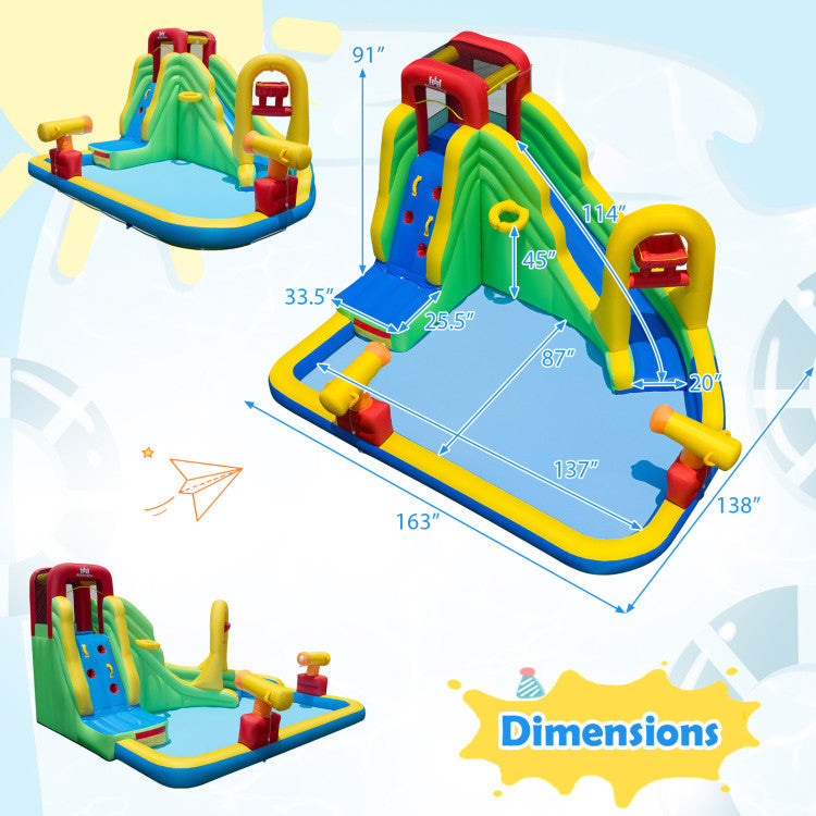 6-in-1 Outdoor Water Park with Downpour Splash Pool and Dual Water Cannons without Blower