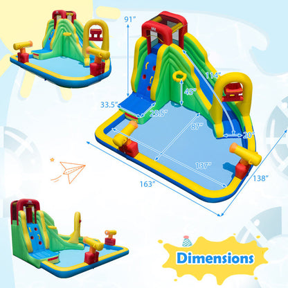 6-in-1 Outdoor Water Park with Downpour Splash Pool and Dual Water Cannons without Blower