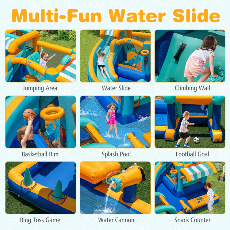 Inflatable Water Slide Bounce House Kids Jump Castle with 735W Blower