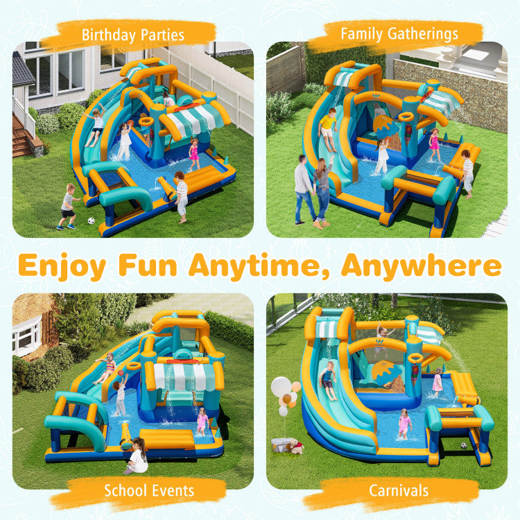 Inflatable Water Slide Bounce House Kids Jump Castle with 735W Blower