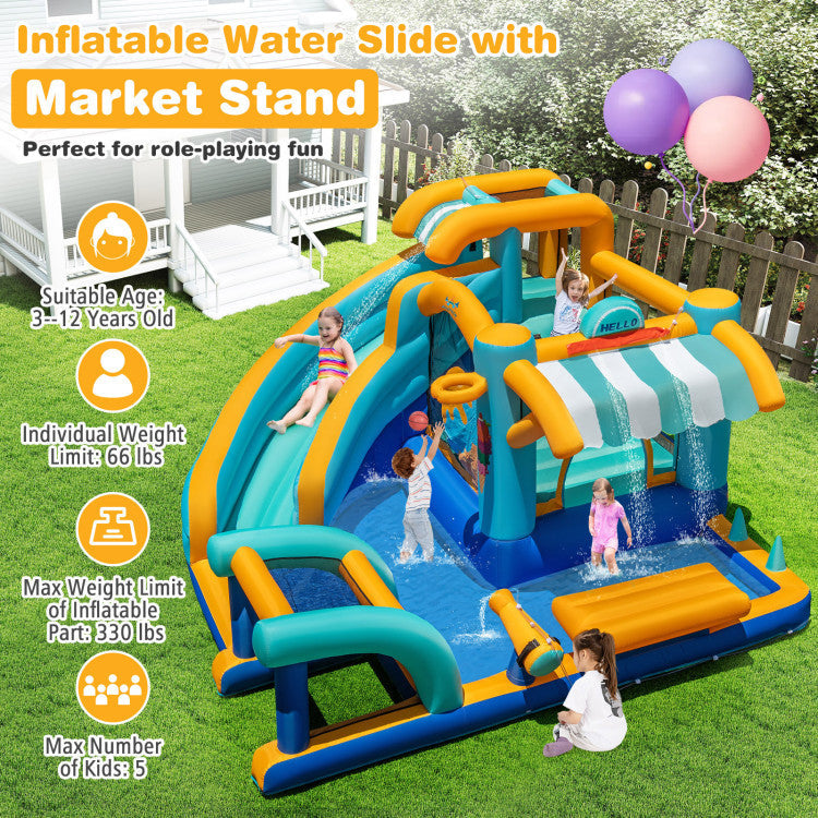 Inflatable Water Slide Bounce House Kids Jump Castle with 735W Blower