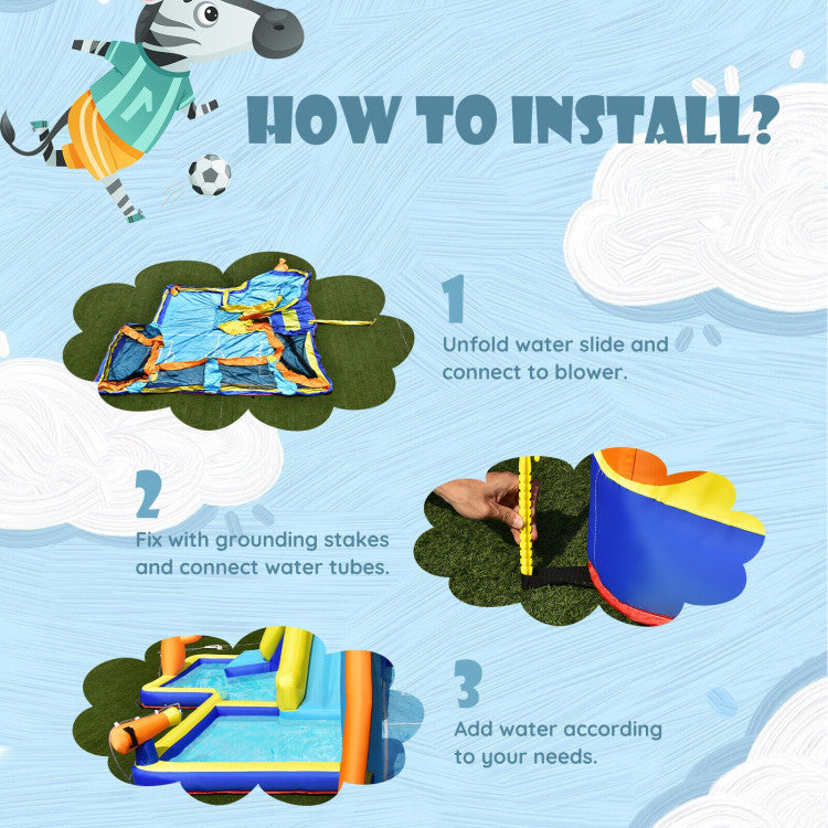 Giant Soccer-Themed Inflatable Water Slide with 735W Blower