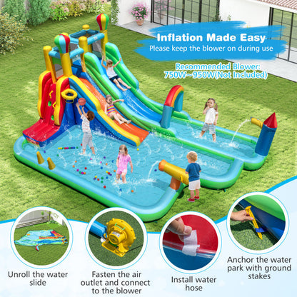 Inflatable Water Slide Park Giant Bounce House with Double Long Slides