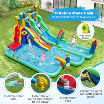 Inflatable Water Slide Park Giant Bounce House with 950W Blower