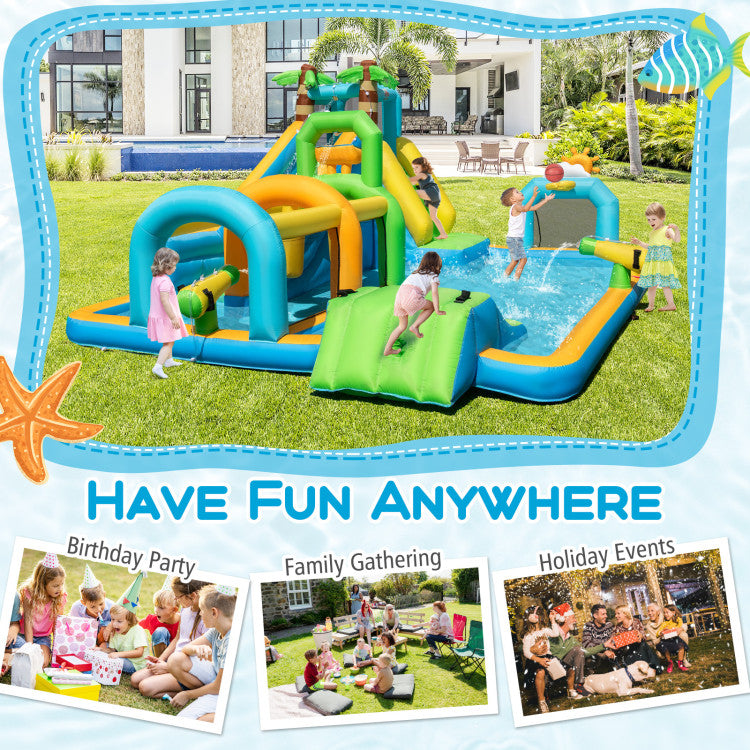 Inflatable Water Slide Tropical Theme Dual Slide Aqua Park with 680W Blower