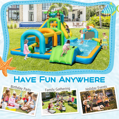 Inflatable Water Slide Tropical Theme Dual Slide Aqua Park with 680W Blower