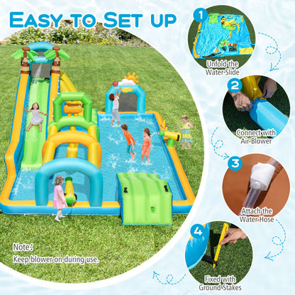 Inflatable Water Slide Tropical Theme Dual Slide Aqua Park with 680W Blower