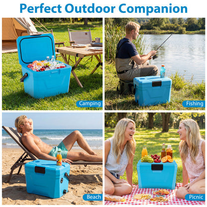 Insulated Portable Cooler Hard Shell Ice Chest with 2 Cup Holders