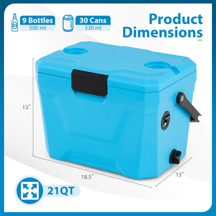 Insulated Portable Cooler Hard Shell Ice Chest with 2 Cup Holders
