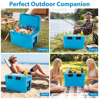 Insulated Portable Cooler Hard Shell Ice Chest with 2 Cup Holders Bottle Opener and Drain Plug