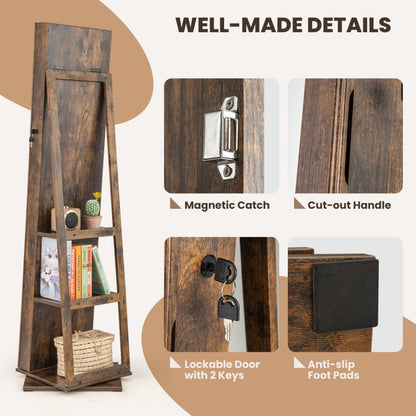 360° Swivel Jewelry Armoire Standing Jewelry Organizer with Full Length Mirror and Back Shelves