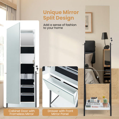 Lockable Freestanding Jewelry Organizer with Full-Length Frameless Mirror