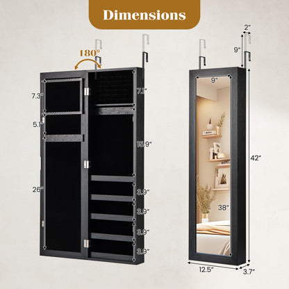 Jewelry Cabinet Wall or Door Mounted Jewelry Armoire with Full-Length Mirror