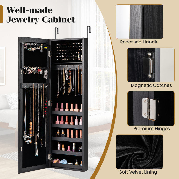 Jewelry Cabinet Wall or Door Mounted Jewelry Armoire with Full-Length Mirror