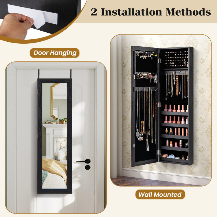Jewelry Cabinet Wall or Door Mounted Jewelry Armoire with Full-Length Mirror