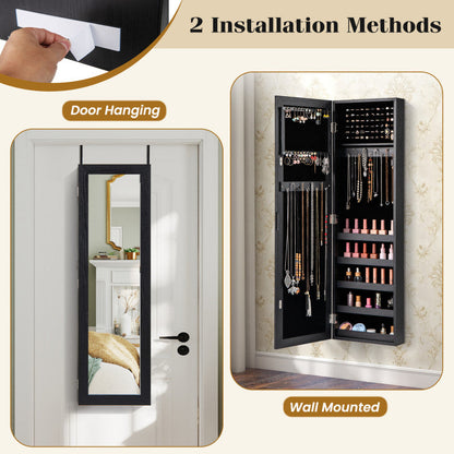 Jewelry Cabinet Wall or Door Mounted Jewelry Armoire with Full-Length Mirror