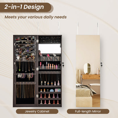 43.5 Inch Jewelry Mirror Cabinet with Full-length Mirror and Adjustable Hangers