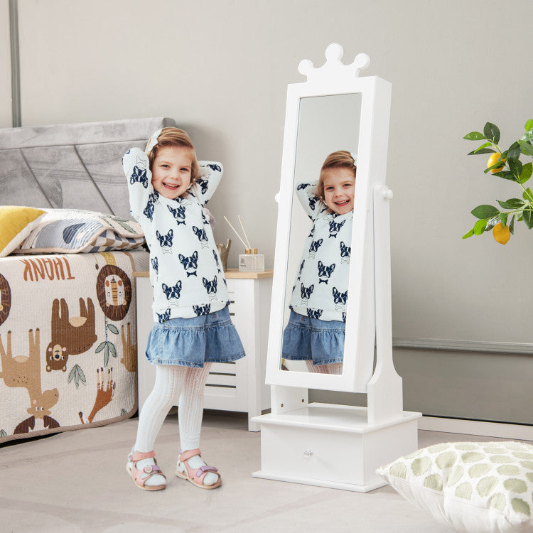 Patented 2-in-1 Kids Play Jewelry Armoire with Full Length Mirror and Drawers