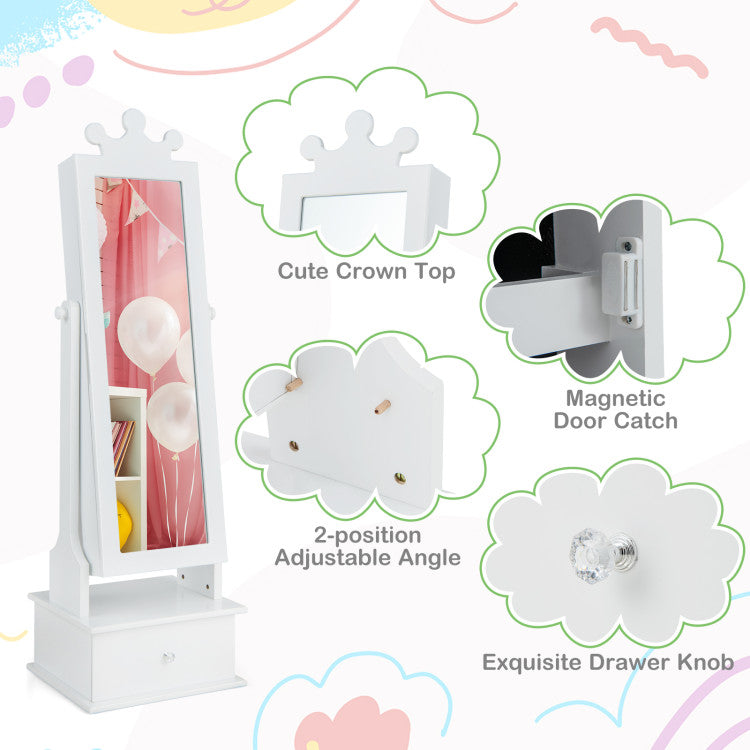 Patented 2-in-1 Kids Play Jewelry Armoire with Full Length Mirror and Drawers