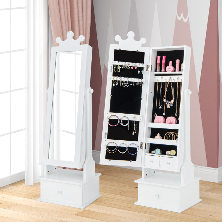 Patented 2-in-1 Kids Play Jewelry Armoire with Full Length Mirror and Drawers