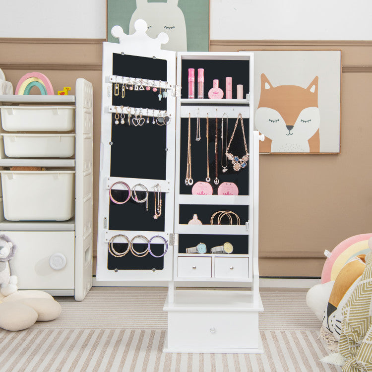 Patented 2-in-1 Kids Play Jewelry Armoire with Full Length Mirror and Drawers