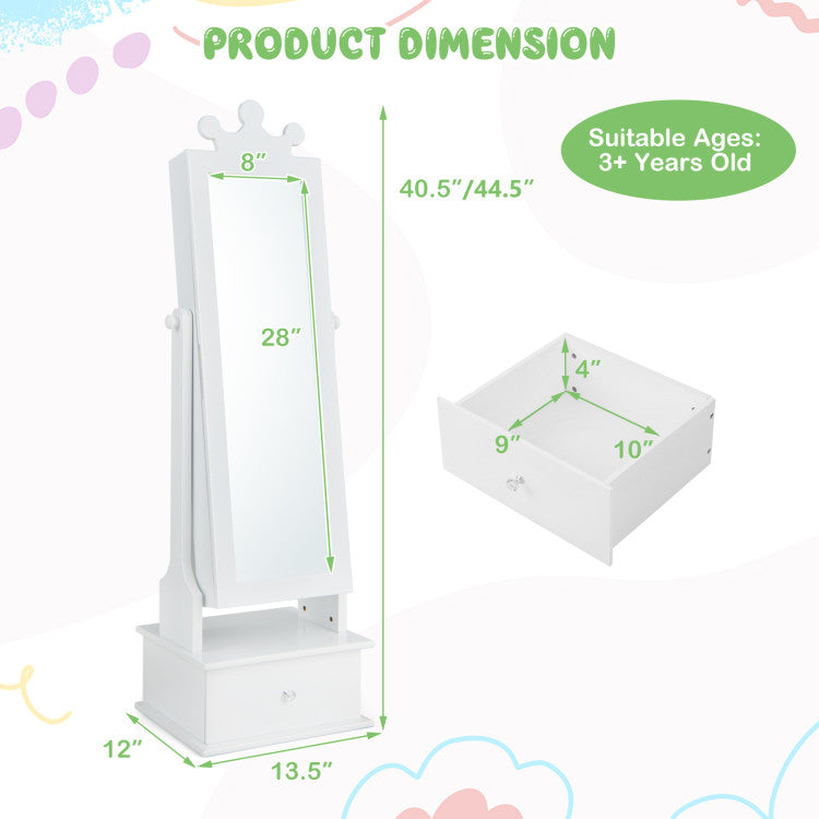 Patented 2-in-1 Kids Play Jewelry Armoire with Full Length Mirror and Drawers