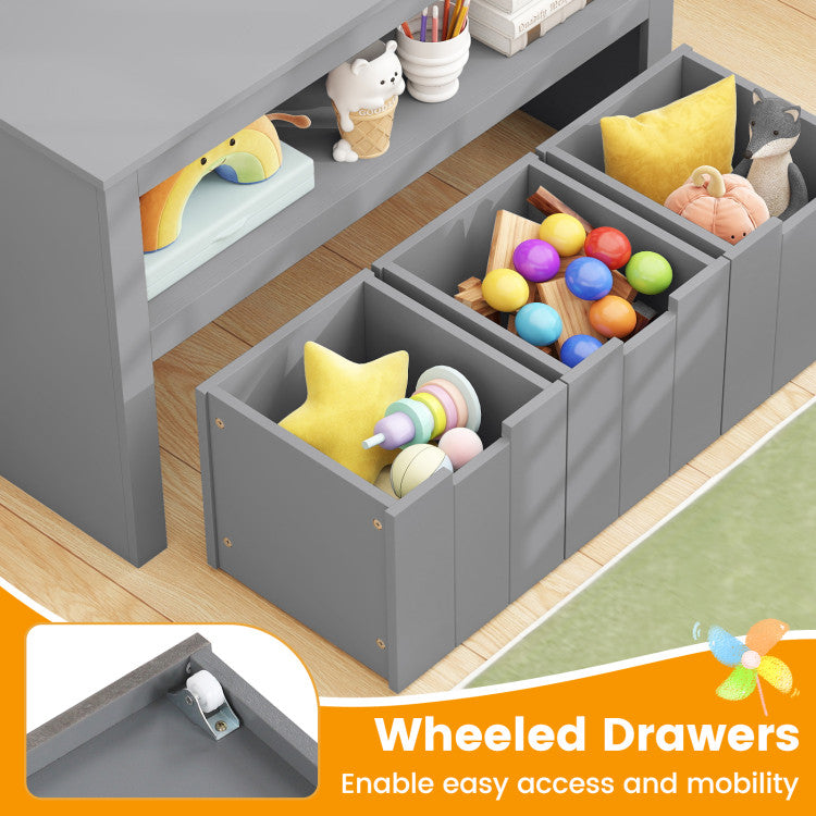 Kid Toy Storage Cabinet Drawer Chest with Wheels and Large Storage Cube Shelf