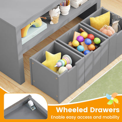 Kid Toy Storage Cabinet Drawer Chest with Wheels and Large Storage Cube Shelf