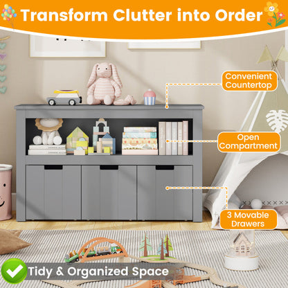 Kid Toy Storage Cabinet Drawer Chest with Wheels and Large Storage Cube Shelf